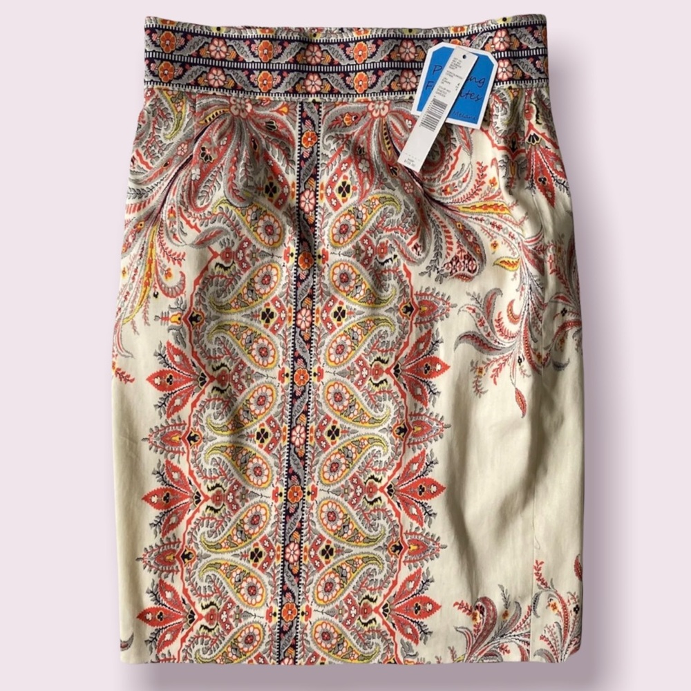 Antonio Melani Sacred Garden Floral Paisley Pencil Skirt Orange & cream, size 4